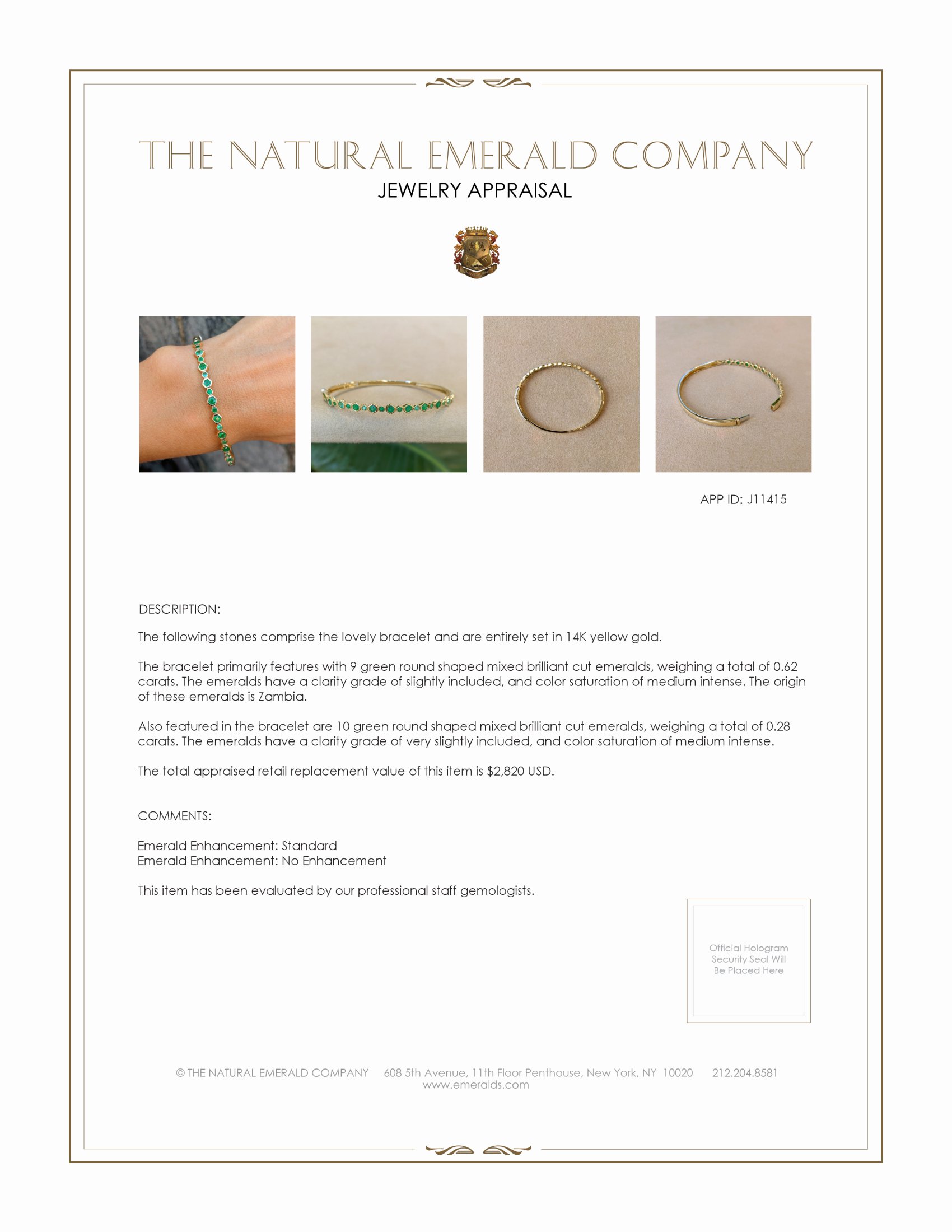 0.62 Ct.Tw. Emerald Emerald Bezel Bracelet, 14K Yellow Gold