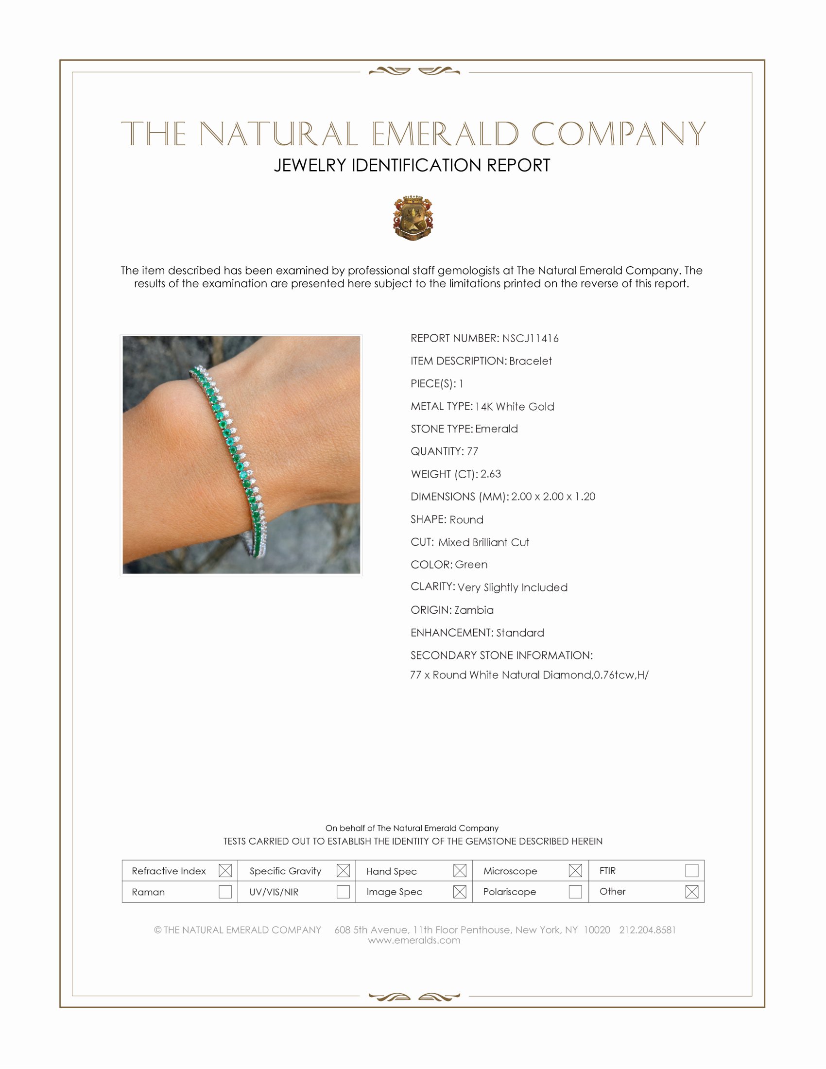 2.63 Ct.Tw. Emerald and Natural Diamond Tennis/Line Bracelet, 14K White Gold