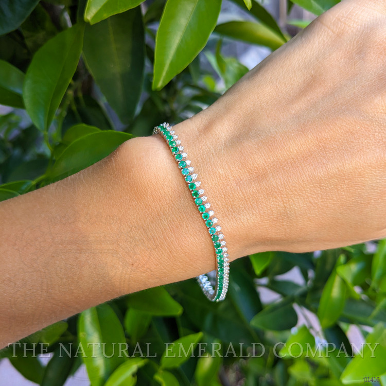 2.63 Ct.Tw. Emerald Natural Diamond Tennis/Line Bracelet, 14K White Gold