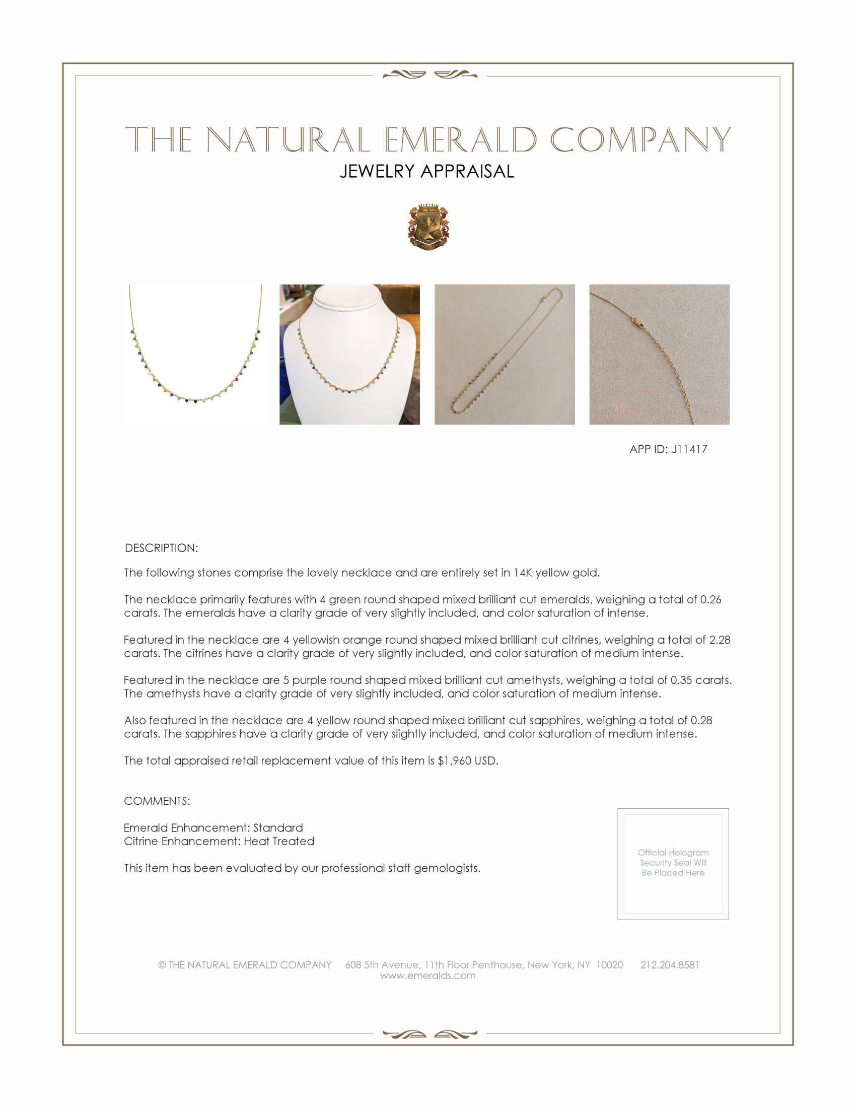 0.29 Ct. Aquamarine Citrine Multi Stone Necklace, 14K Yellow Gold