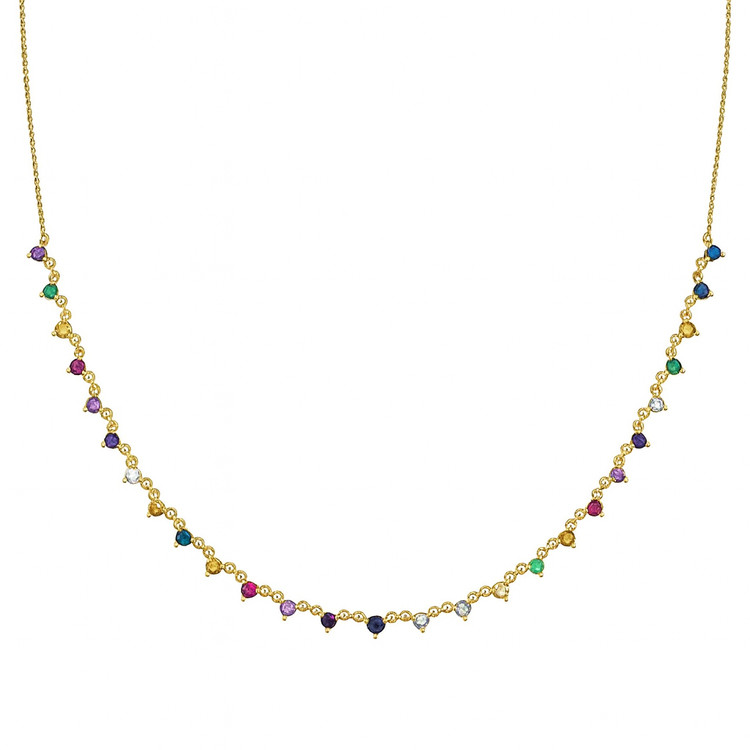 1.26 Ct. Aquamarine Citrine Multi Stone Necklace, 14K Yellow Gold