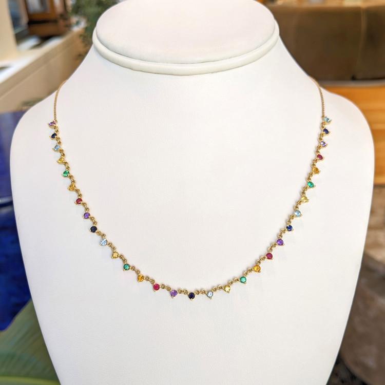 1.26 Ct. Aquamarine Citrine Multi Stone Necklace, 14K Yellow Gold