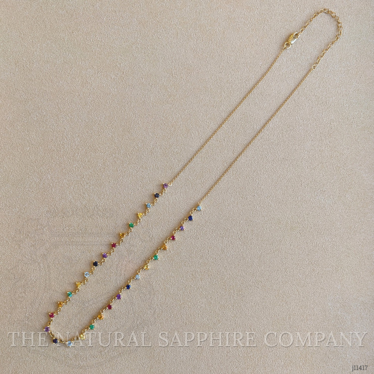 0.35 Ct. Blue Aquamarine, Mixed Sapphire, Ruby, Emerald, Yellowish Orange Citrine and Purple Amethyst Multi Stone Necklace, 14K Yellow Gold