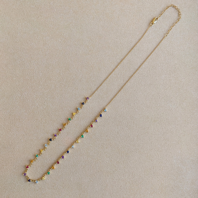 1.26 Ct. Aquamarine Citrine Multi Stone Necklace, 14K Yellow Gold