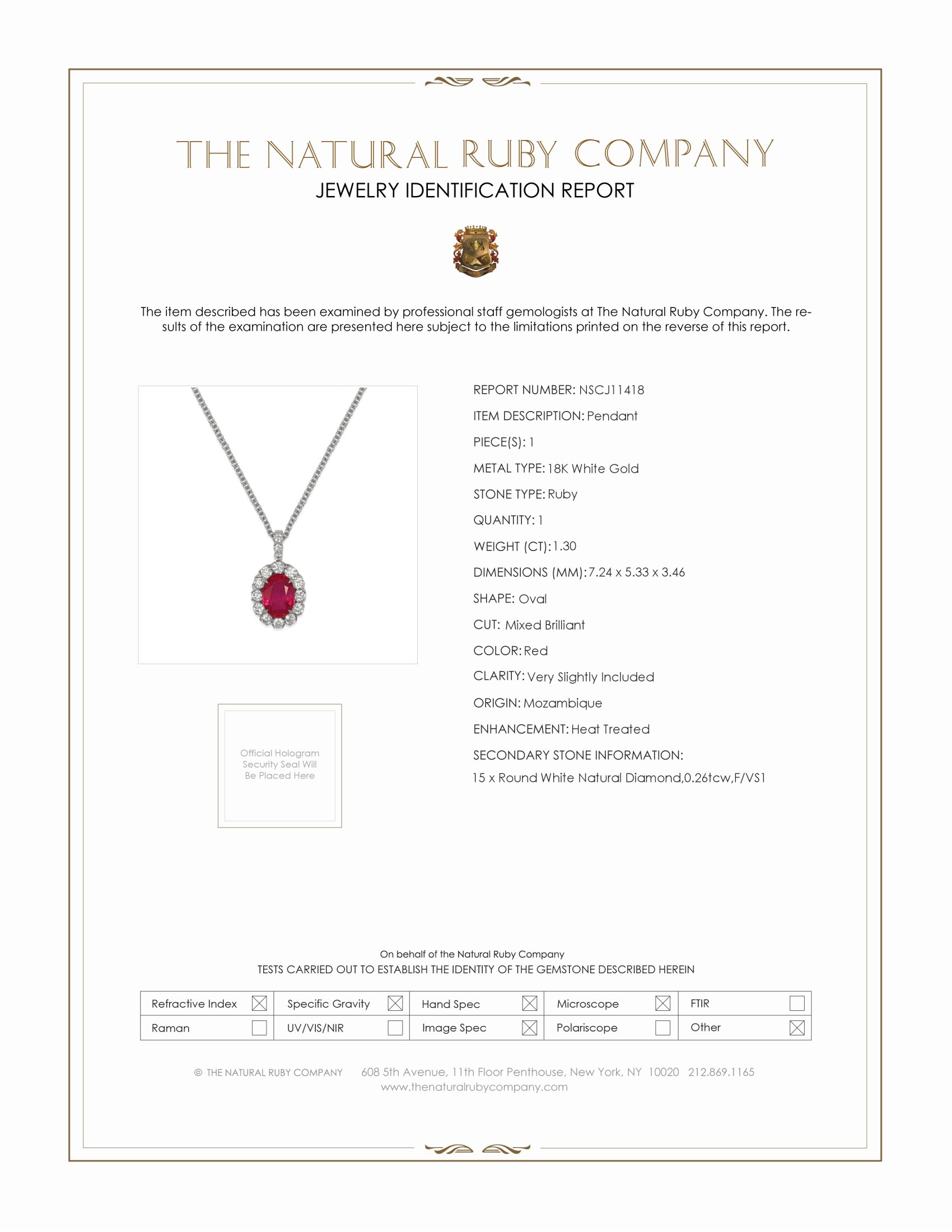 1.30 Ct. Ruby and Natural Diamond Pave Pendant, 18K White Gold