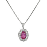 2.38 Ct. Pink Sapphire and Natural Diamond Pave Pendant, 18K White Gold Video