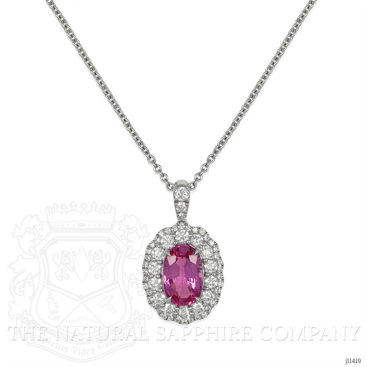 2.38 Ct. Pink Sapphire and Natural Diamond Pave Pendant, 18K White Gold