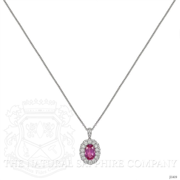 2.38 Ct. Pink Sapphire and Natural Diamond Pave Pendant, 18K White Gold