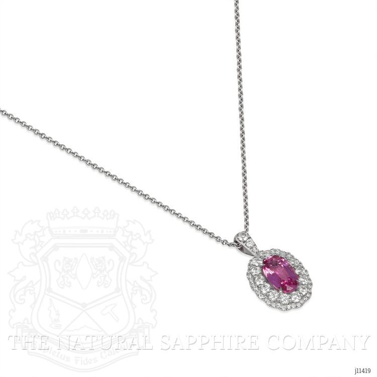 2.38 Ct. Pink Sapphire and Natural Diamond Pave Pendant, 18K White Gold