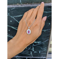 2.38 Ct. Pink Sapphire and Natural Diamond Pave Pendant, 18K White Gold Life Style