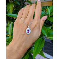 2.38 Ct. Pink Sapphire and Natural Diamond Pave Pendant, 18K White Gold Life Style