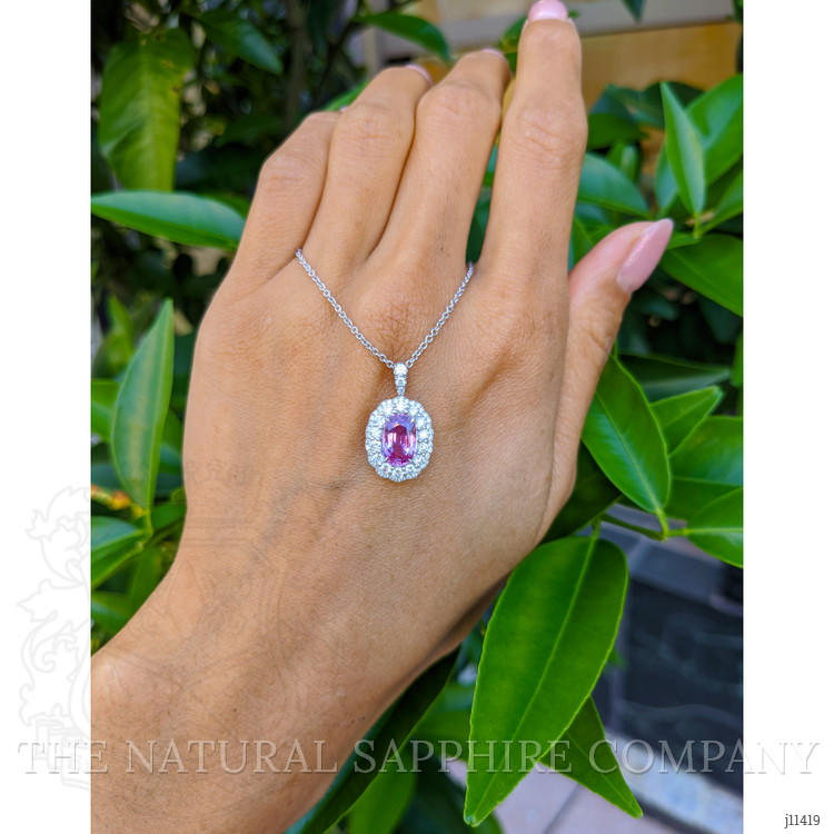 2.38 Ct. Pink Sapphire and Natural Diamond Pave Pendant, 18K White Gold