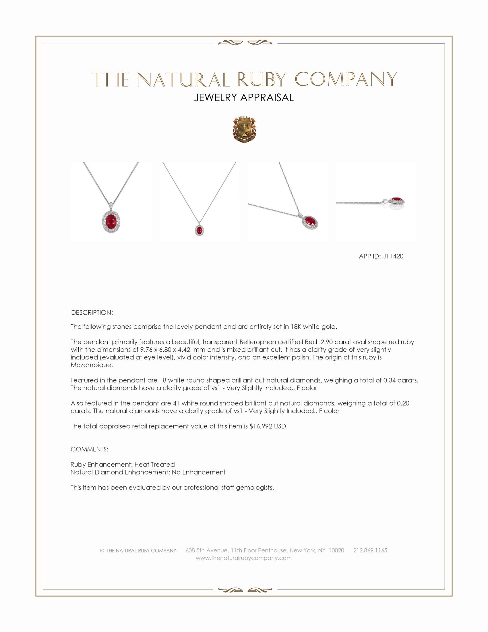 2.90 Ct. Ruby and Natural Diamond Pave Pendant, 18K White Gold