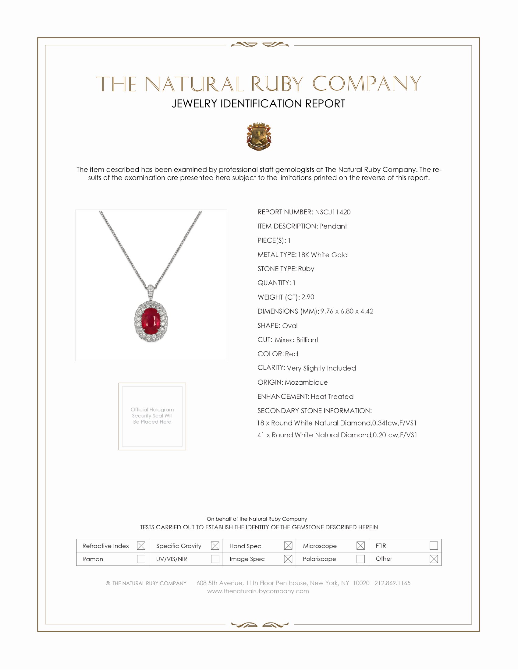 2.90 Ct. Ruby Natural Diamond Pave Pendant, 18K White Gold