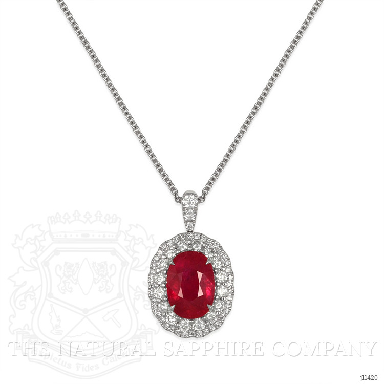 2.90 Ct. Ruby Natural Diamond Pave Pendant, 18K White Gold
