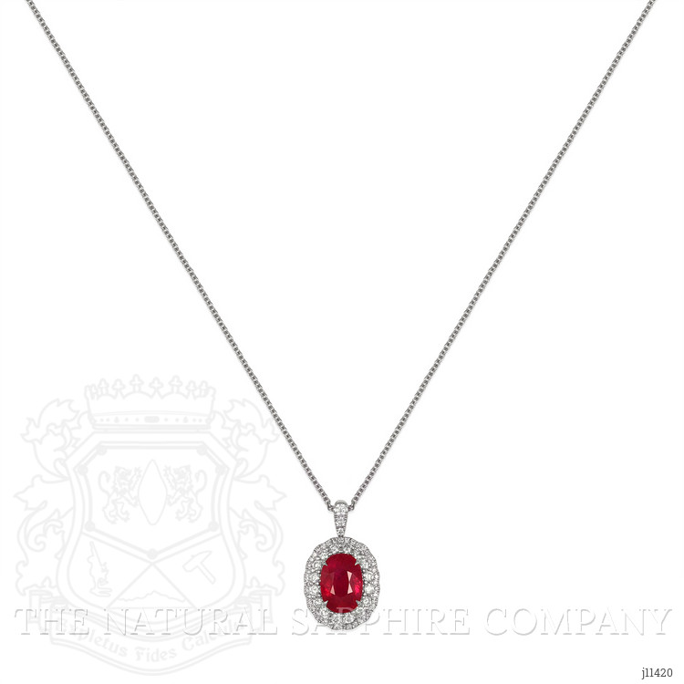 2.90 Ct. Ruby Natural Diamond Pave Pendant, 18K White Gold