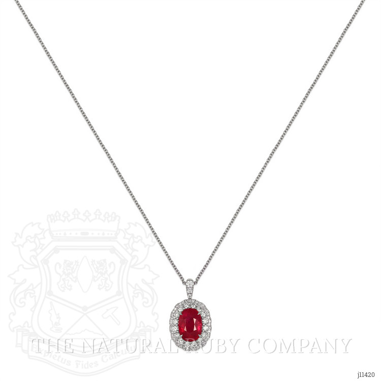 2.90 Ct. Ruby Natural Diamond Pave Pendant, 18K White Gold