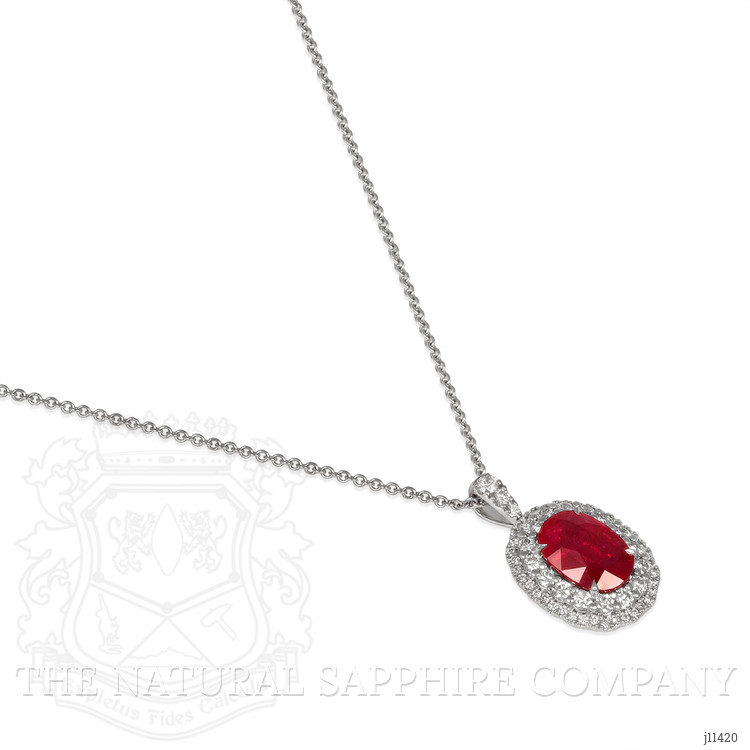 2.90 Ct. Ruby Natural Diamond Pave Pendant, 18K White Gold