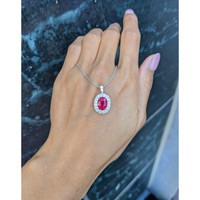 2.90 Ct. Ruby Natural Diamond Pave Pendant, 18K White Gold Life Style