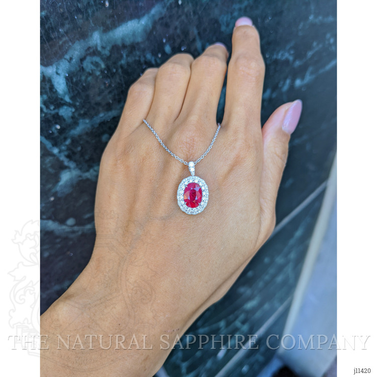 2.90 Ct. Ruby Natural Diamond Pave Pendant, 18K White Gold