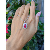 2.90 Ct. Ruby Natural Diamond Pave Pendant, 18K White Gold Life Style