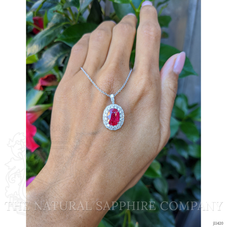 2.90 Ct. Ruby Natural Diamond Pave Pendant, 18K White Gold