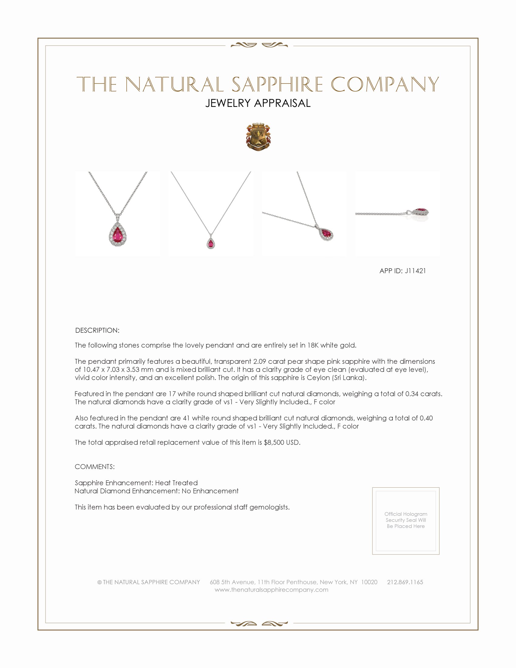 2.09 Ct. Pink Sapphire and Natural Diamond Pave Pendant, 18K White Gold