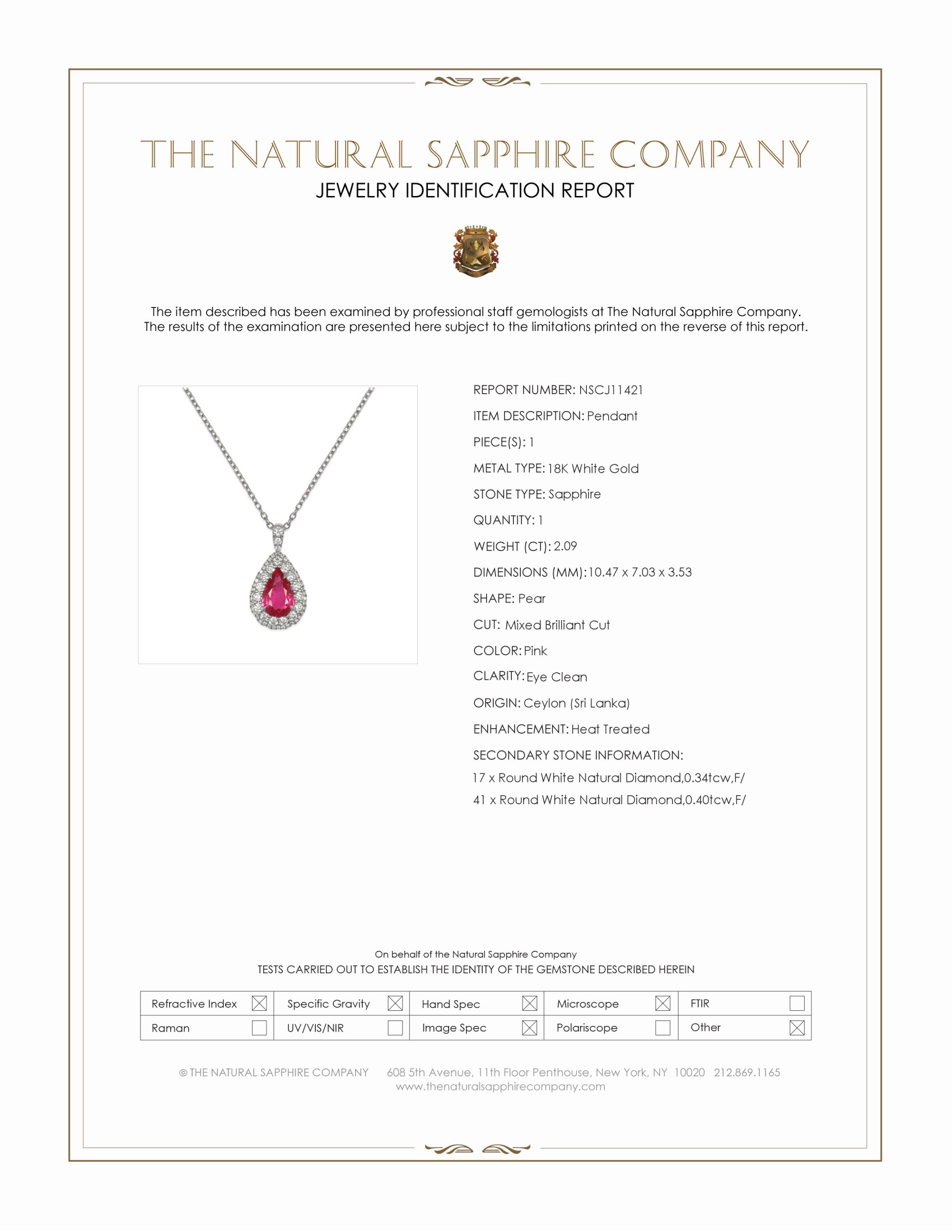 2.09 Ct. Pink Sapphire and Natural Diamond Pave Pendant, 18K White Gold