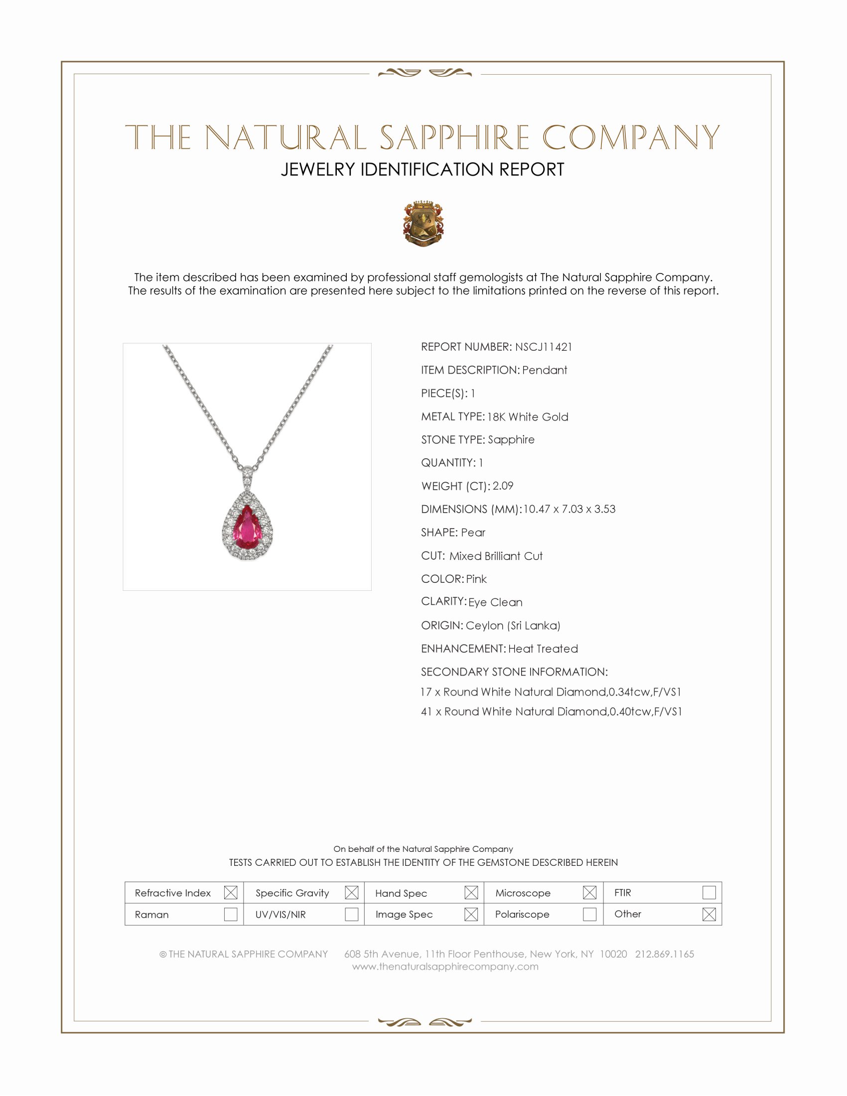 2.09 Ct. Pink Sapphire and Natural Diamond Pave Pendant, 18K White Gold