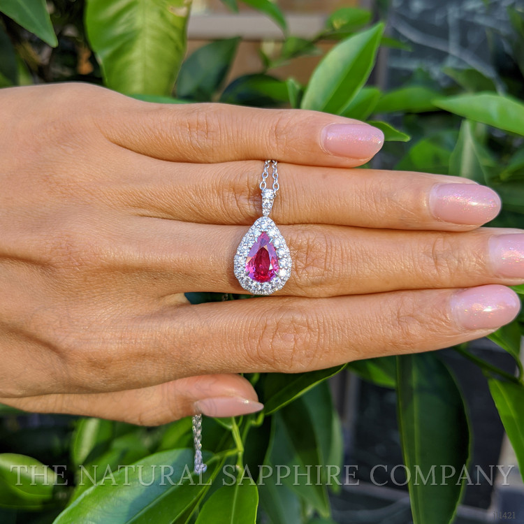 2.09 Ct. Pink Sapphire and Natural Diamond Pave Pendant, 18K White Gold