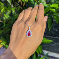 2.09 Ct. Pink Sapphire and Natural Diamond Pave Pendant, 18K White Gold Life Style