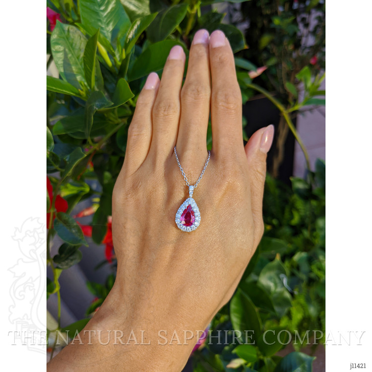 2.09 Ct. Pink Sapphire and Natural Diamond Pave Pendant, 18K White Gold