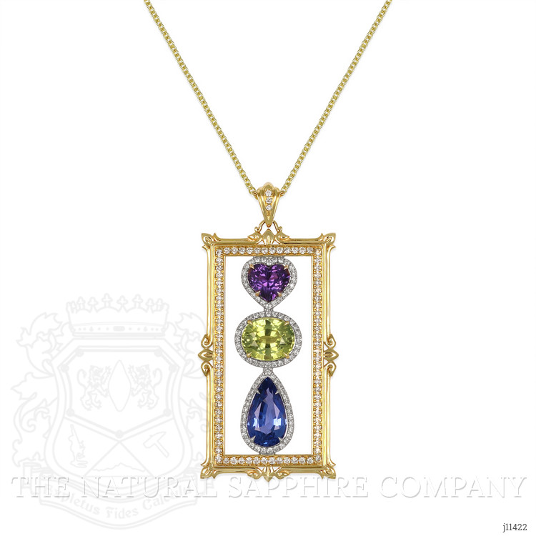 7.79 Ct. Mixed Sapphire and Natural Diamond Pave Pendant, 18K Yellow & White