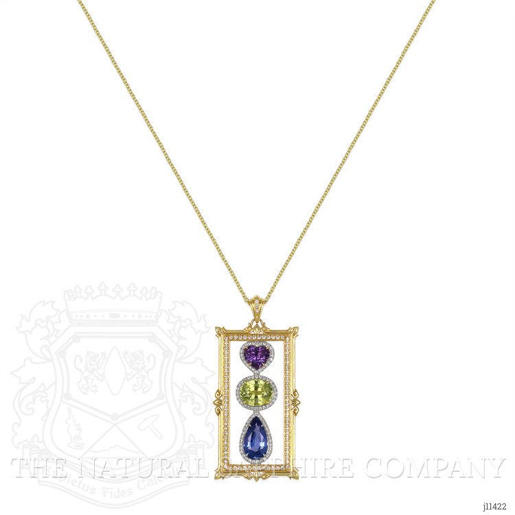 7.79 Ct. Mixed Sapphire and Natural Diamond Pave Pendant, 18K Yellow & White