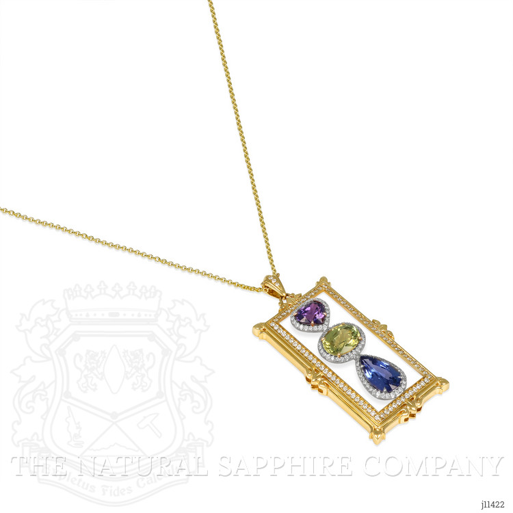 7.79 Ct. Mixed Sapphire and Natural Diamond Pave Pendant, 18K Yellow & White