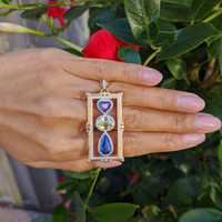 7.79 Ct. Mixed Sapphire and Natural Diamond Pave Pendant, 18K Yellow & White Life Style