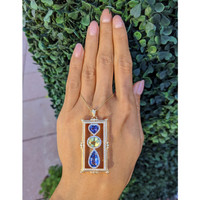 7.79 Ct. Mixed Sapphire and Natural Diamond Pave Pendant, 18K Yellow & White Life Style