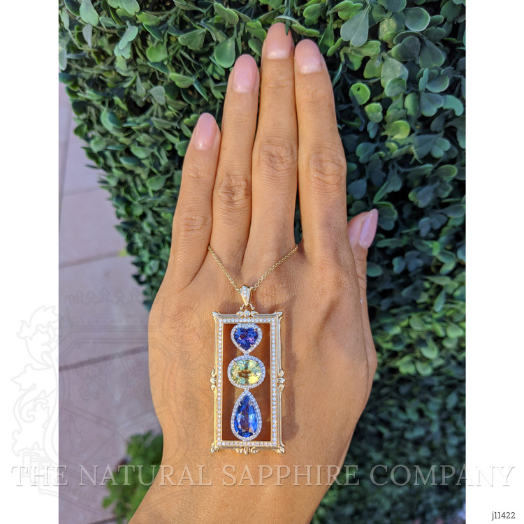 7.79 Ct. Mixed Sapphire and Natural Diamond Pave Pendant, 18K Yellow & White