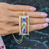 7.79 Ct. Mixed Sapphire and Natural Diamond Pave Pendant, 18K Yellow & White Life Style