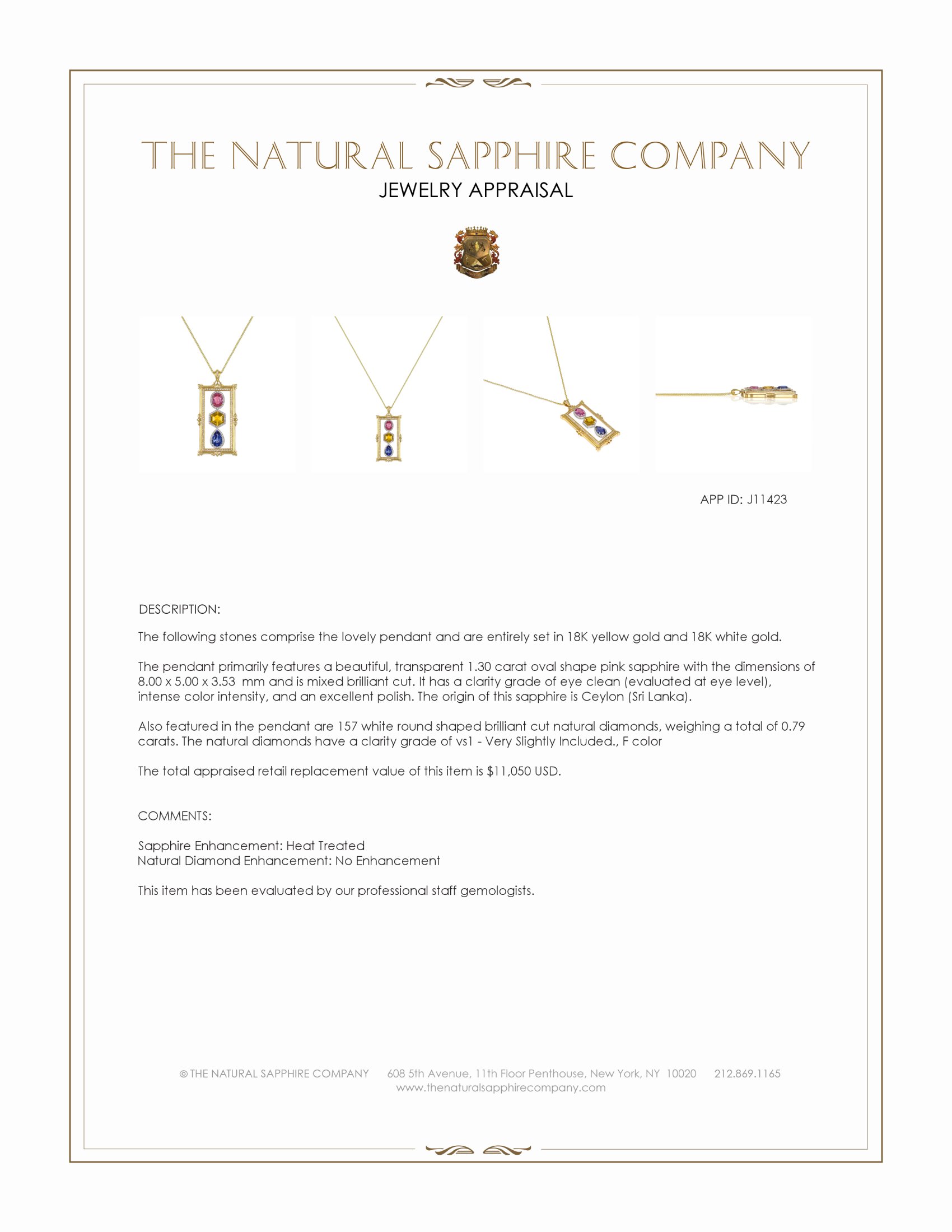 5.09 Ct.Tw. Mixed Sapphire and Natural Diamond Pave Pendant, 18K Yellow & White