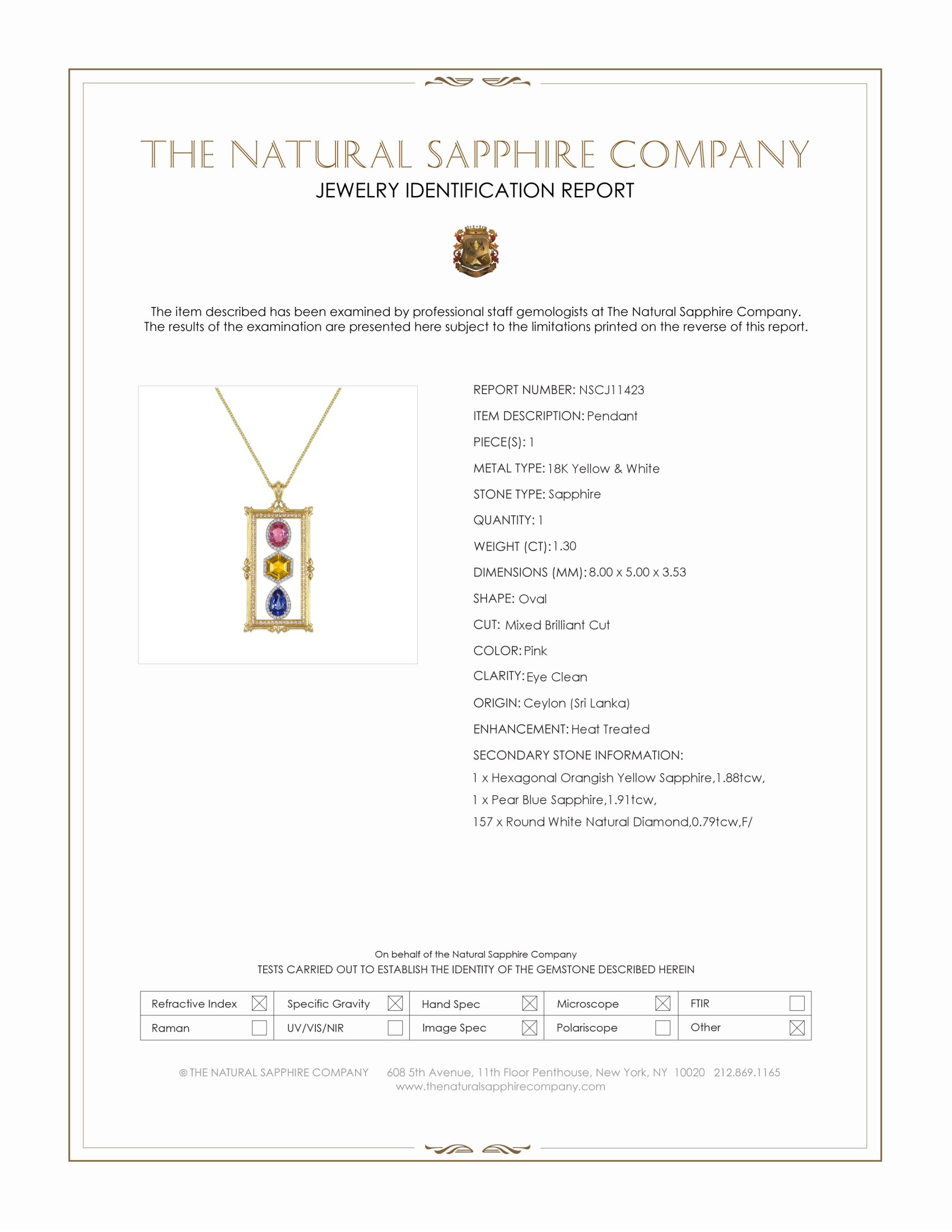5.09 Ct.Tw. Mixed Sapphire and Natural Diamond Pave Pendant, 18K Yellow & White