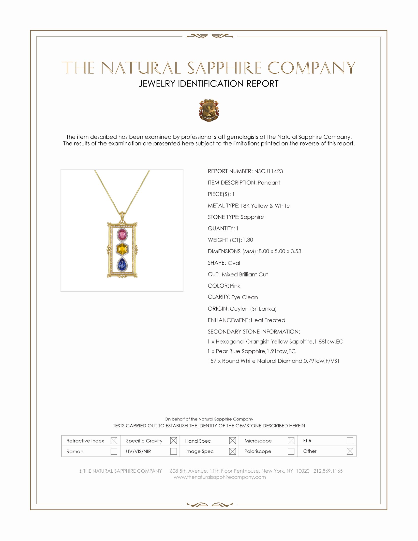 5.09 Ct.Tw. Mixed Sapphire and Natural Diamond Pave Pendant, 18K Yellow & White