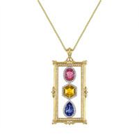 5.09 Ct. Mixed Sapphire and Natural Diamond Pave Pendant, 18K Yellow & White Video