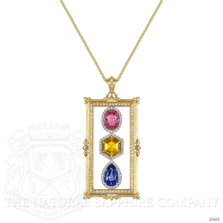 5.09 Ct. Mixed Sapphire and Natural Diamond Pave Pendant, 18K Yellow & White