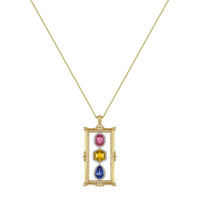 5.09 Ct. Mixed Sapphire and Natural Diamond Pave Pendant, 18K Yellow & White Image