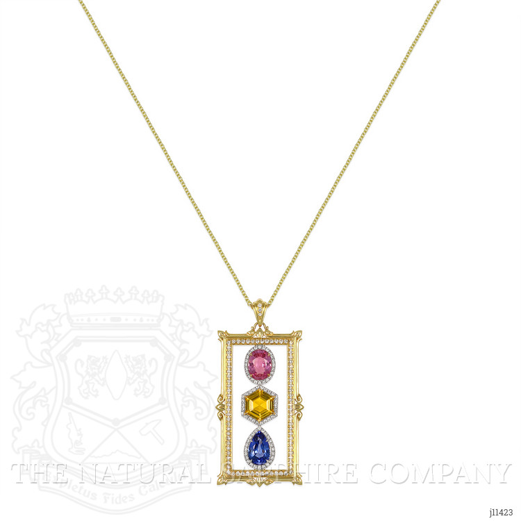 5.09 Ct. Mixed Sapphire and Natural Diamond Pave Pendant, 18K Yellow & White