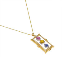 5.09 Ct. Mixed Sapphire and Natural Diamond Pave Pendant, 18K Yellow & White Image