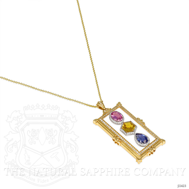 5.09 Ct. Mixed Sapphire and Natural Diamond Pave Pendant, 18K Yellow & White