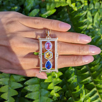 5.09 Ct. Mixed Sapphire and Natural Diamond Pave Pendant, 18K Yellow & White Life Style