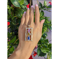 5.09 Ct. Mixed Sapphire and Natural Diamond Pave Pendant, 18K Yellow & White Life Style